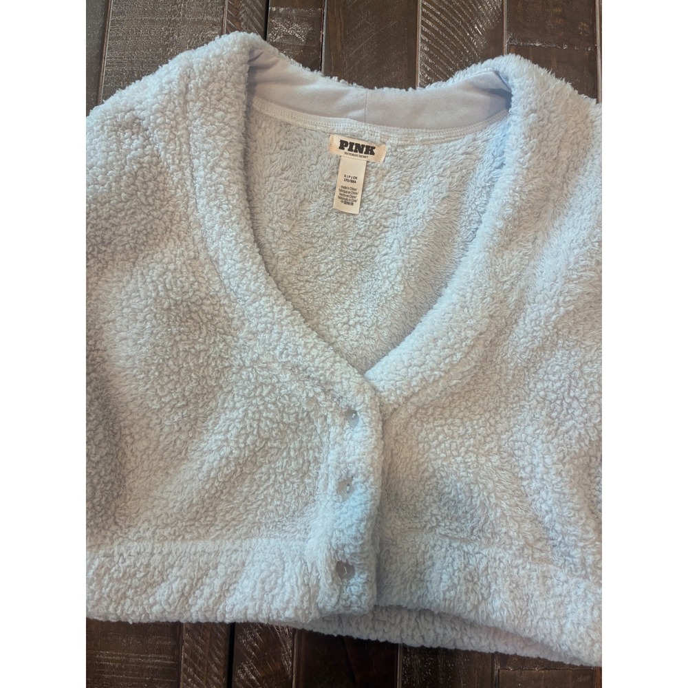 PINK Victoria's Secret Fuzzy‎ Sherpa Button Front Crop Cardigan Sweater
